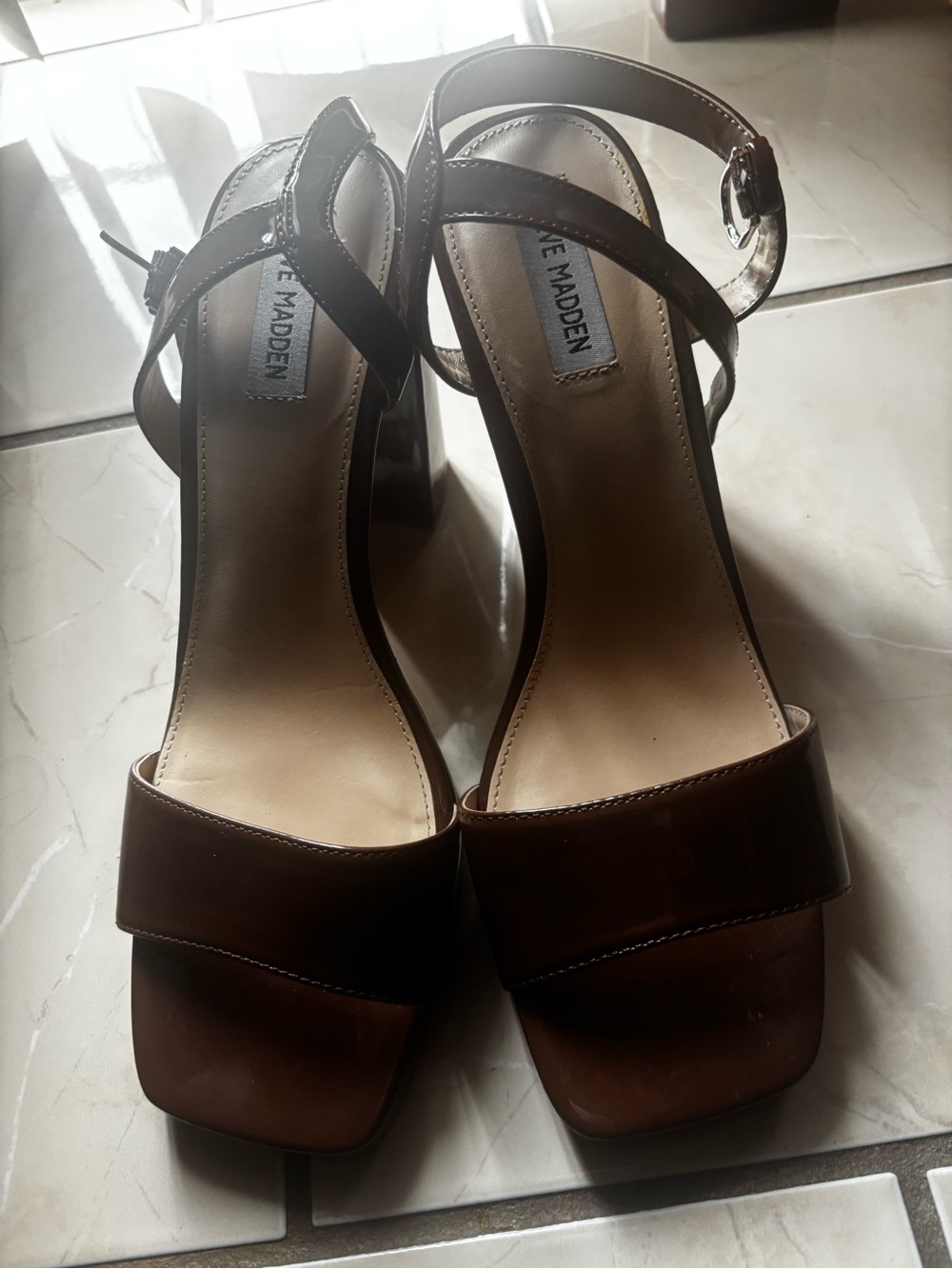 Steve Madden Brown Strappy Block Heel Sandals